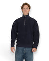 Brushed Emerized Diagonal Fleece Polo Collar Sweater Peacoat