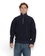 Brushed Emerized Diagonal Fleece Polo Collar Sweater Peacoat