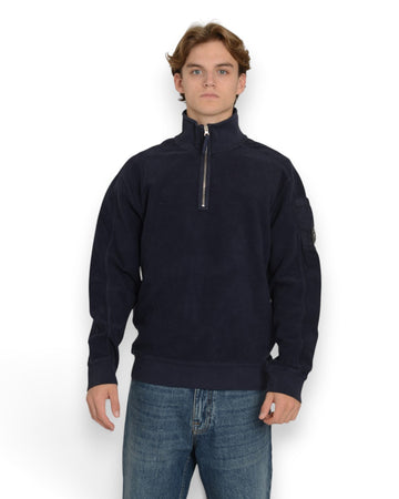 Brushed Emerized Diagonal Fleece Polo Collar Sweater Peacoat
