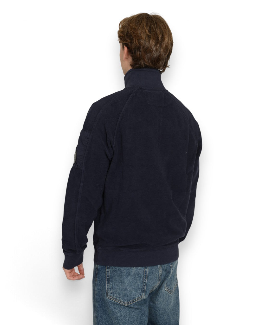 Brushed Emerized Diagonal Fleece Polo Collar Sweater Peacoat