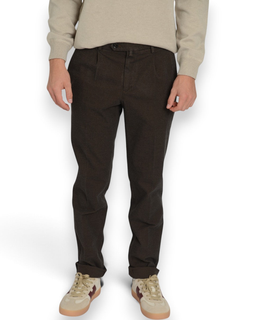 Peau de Peche Cotton Regular Fit Pince Trousers Brown