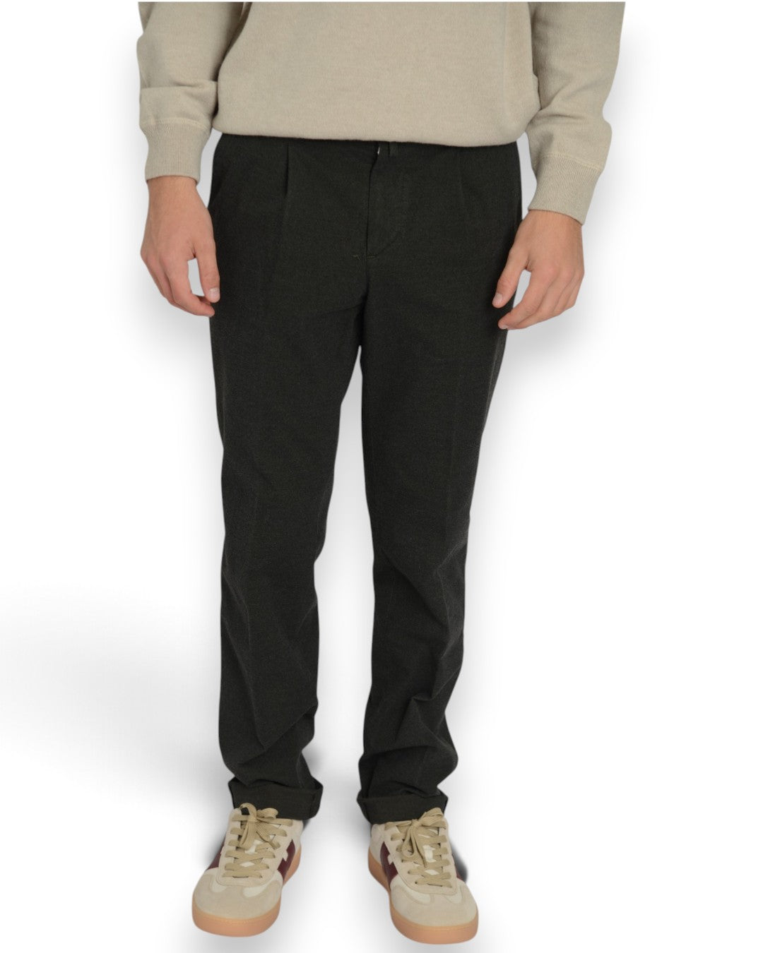 Peau de Peche Regelur Fit Pince Trousers Green