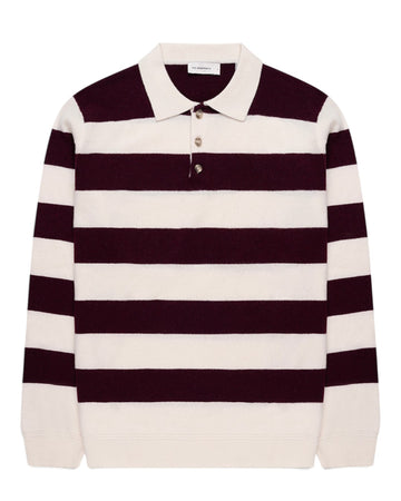 Ken Button Knit Wool Blend Polo Collar Pullover Bordeaux