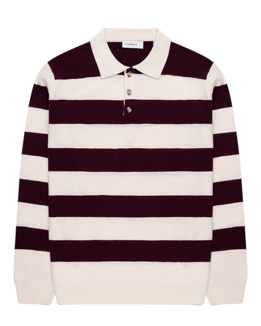 Ken Button Knit Wool Blend Polo Collar Pullover Bordeaux
