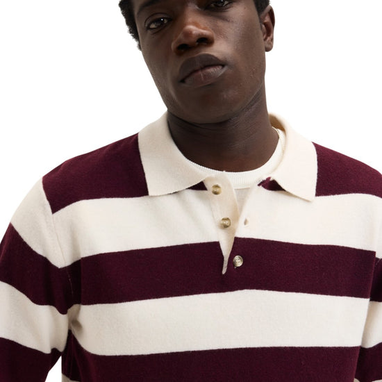 Ken Button Knit Wool Blend Polo Collar Pullover Bordeaux