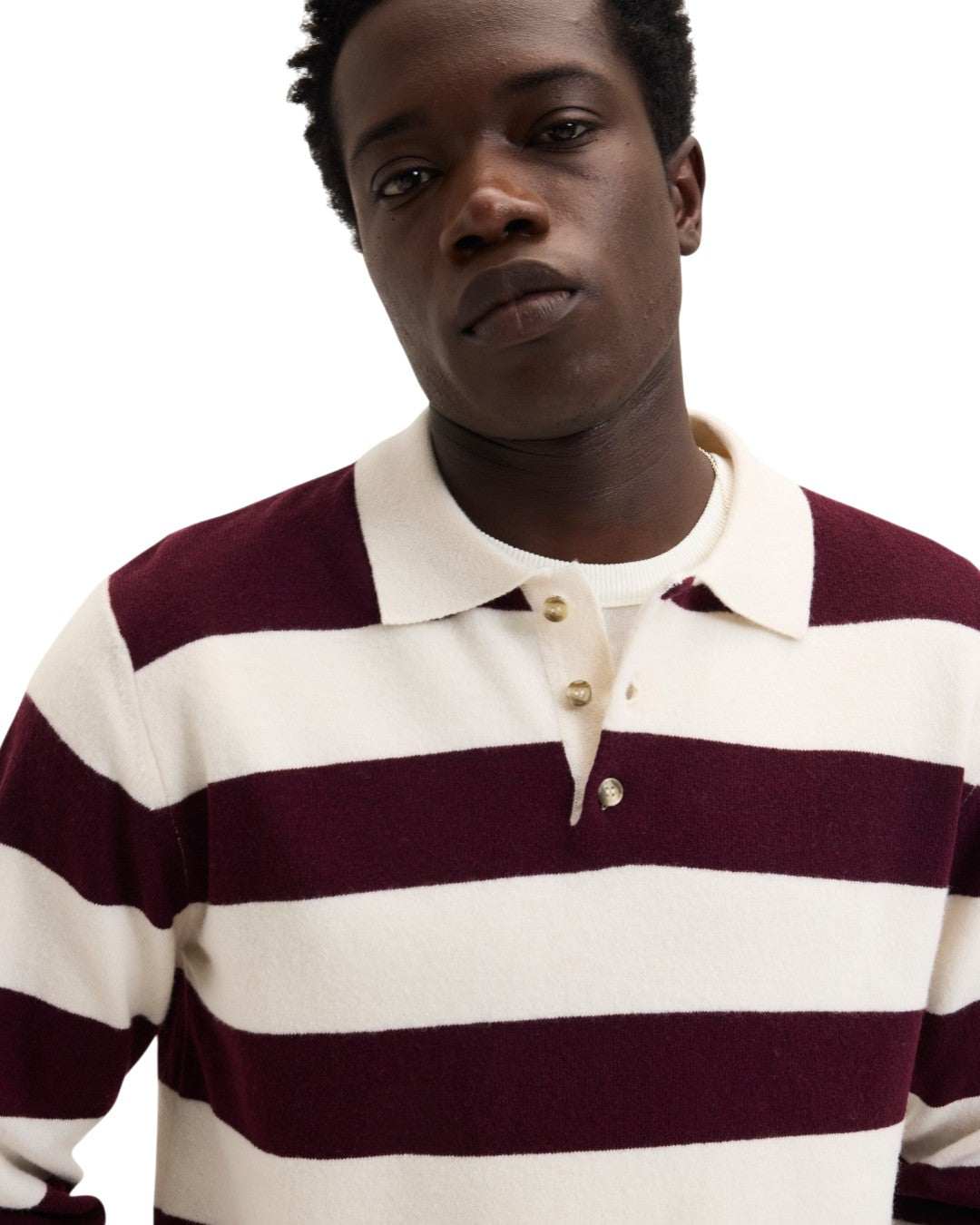 Ken Button Knit Wool Blend Polo Collar Pullover Bordeaux