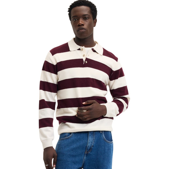 Ken Button Knit Wool Blend Polo Collar Pullover Bordeaux