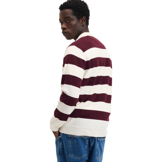 Ken Button Knit Wool Blend Polo Collar Pullover Bordeaux