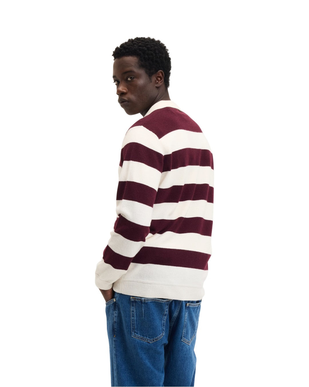 Ken Button Knit Wool Blend Polo Collar Pullover Bordeaux