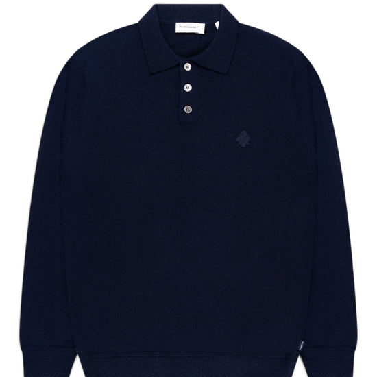 Ken Button Knit Wool Blend Polo Collar Pullover Navy