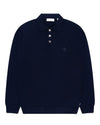 Ken Button Knit Wool Blend Polo Collar Pullover Navy