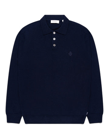 Ken Button Knit Wool Blend Polo Collar Pullover Navy