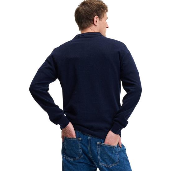 Ken Button Knit Wool Blend Polo Collar Pullover Navy