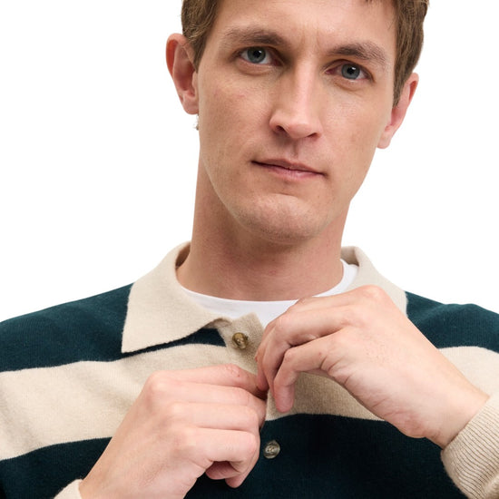 Ken Button Knit Wool Blend Polo Collar Pullover Urban Green