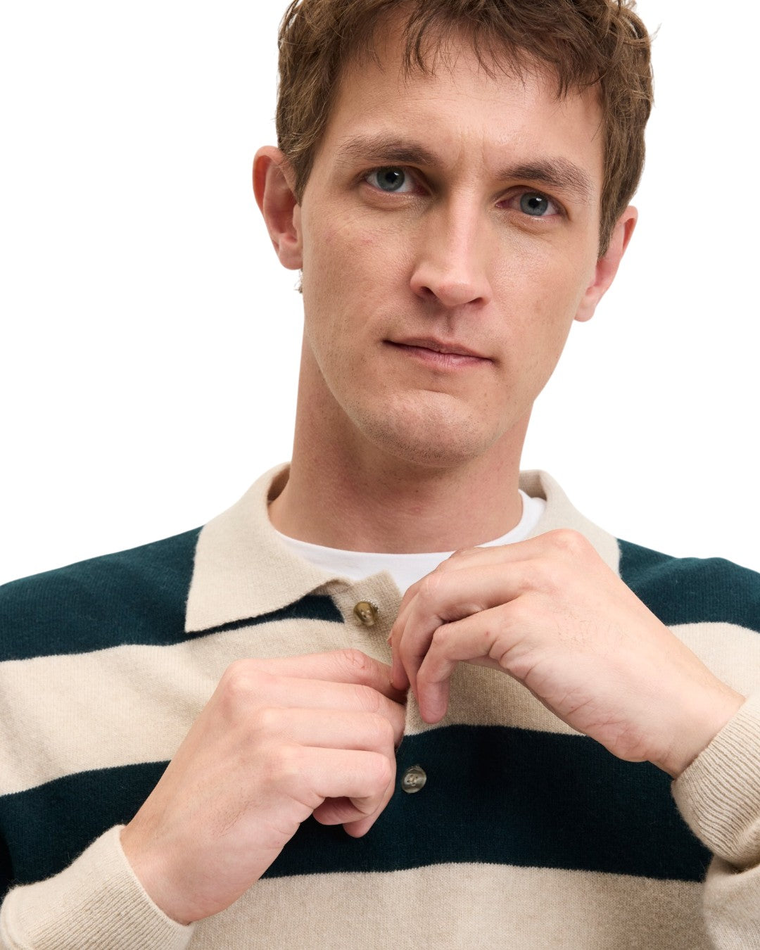 Ken Button Knit Wool Blend Polo Collar Pullover Urban Green