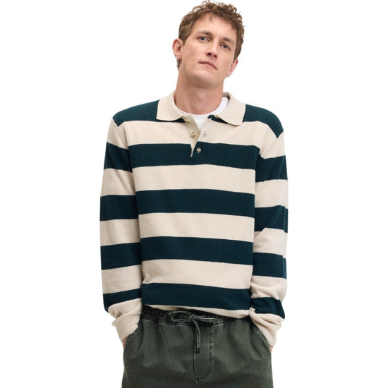 Ken Button Knit Wool Blend Polo Collar Pullover Urban Green