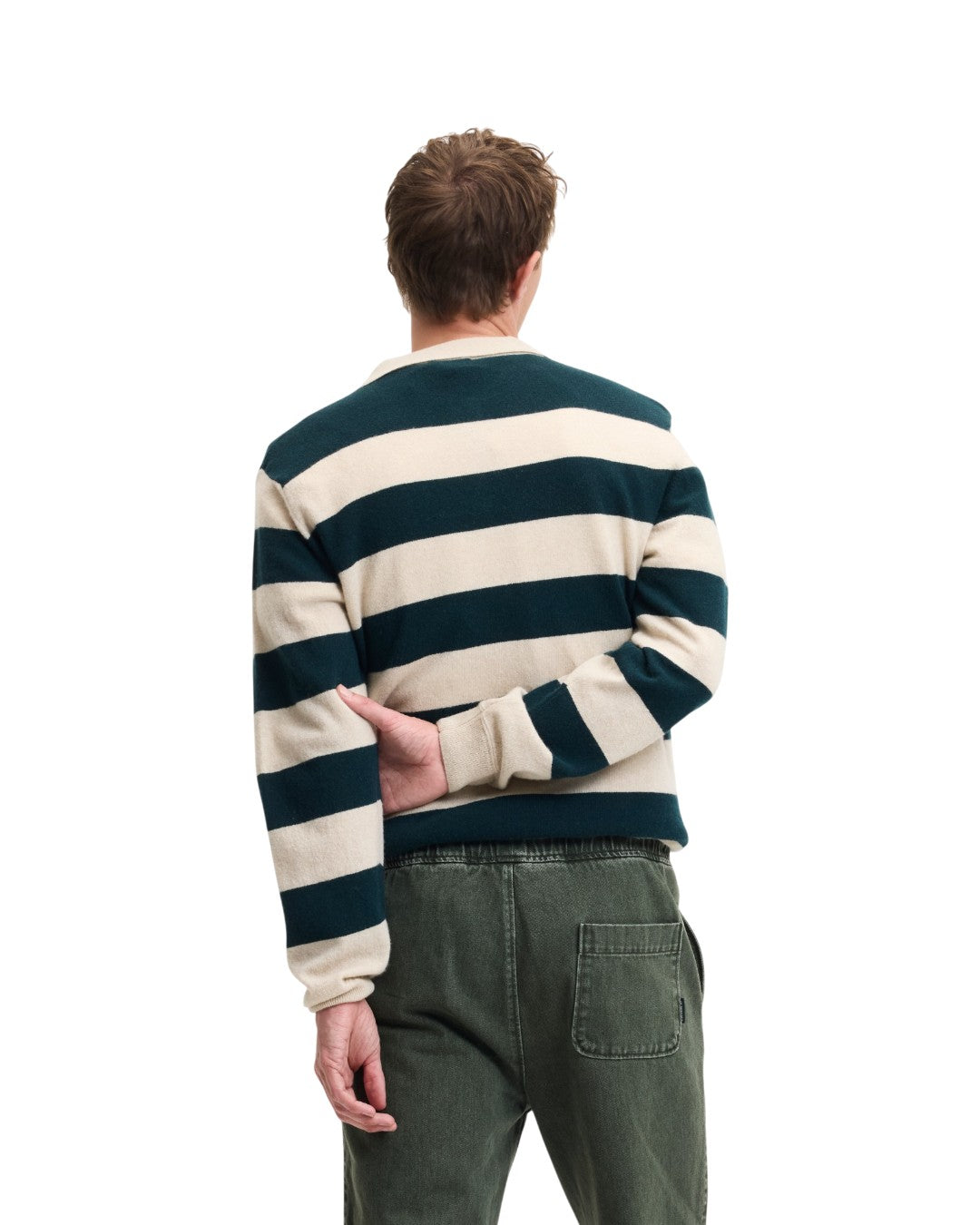 Ken Button Knit Wool Blend Polo Collar Pullover Urban Green
