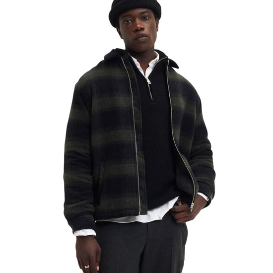 Sand Wool Blend Regular Fit Jacket Dark Green Checkered