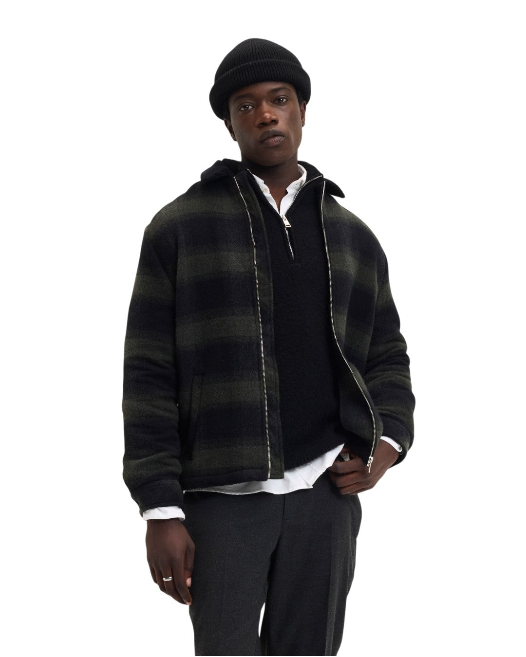 Sand Wool Blend Regular Fit Jacket Dark Green Checkered