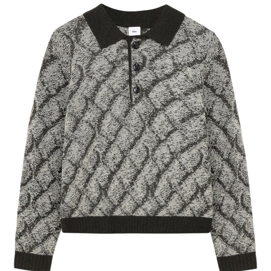 Pelo Knit Polo Collar Pullover Black Comb