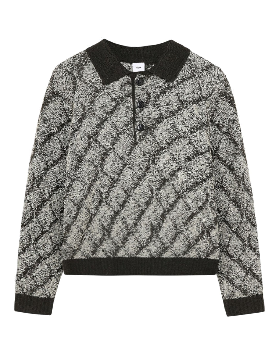 Pelo Knit Polo Collar Pullover Black Comb