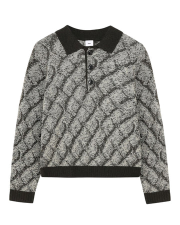 Pelo Knit Polo Collar Pullover Black Comb