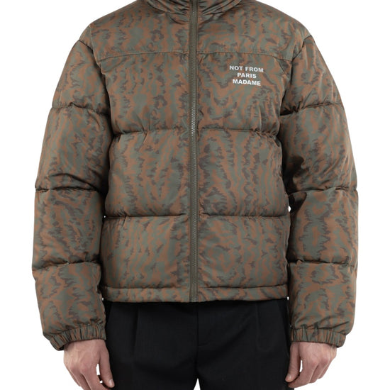 Slogan Moir� Puffer Jacket Khaki
