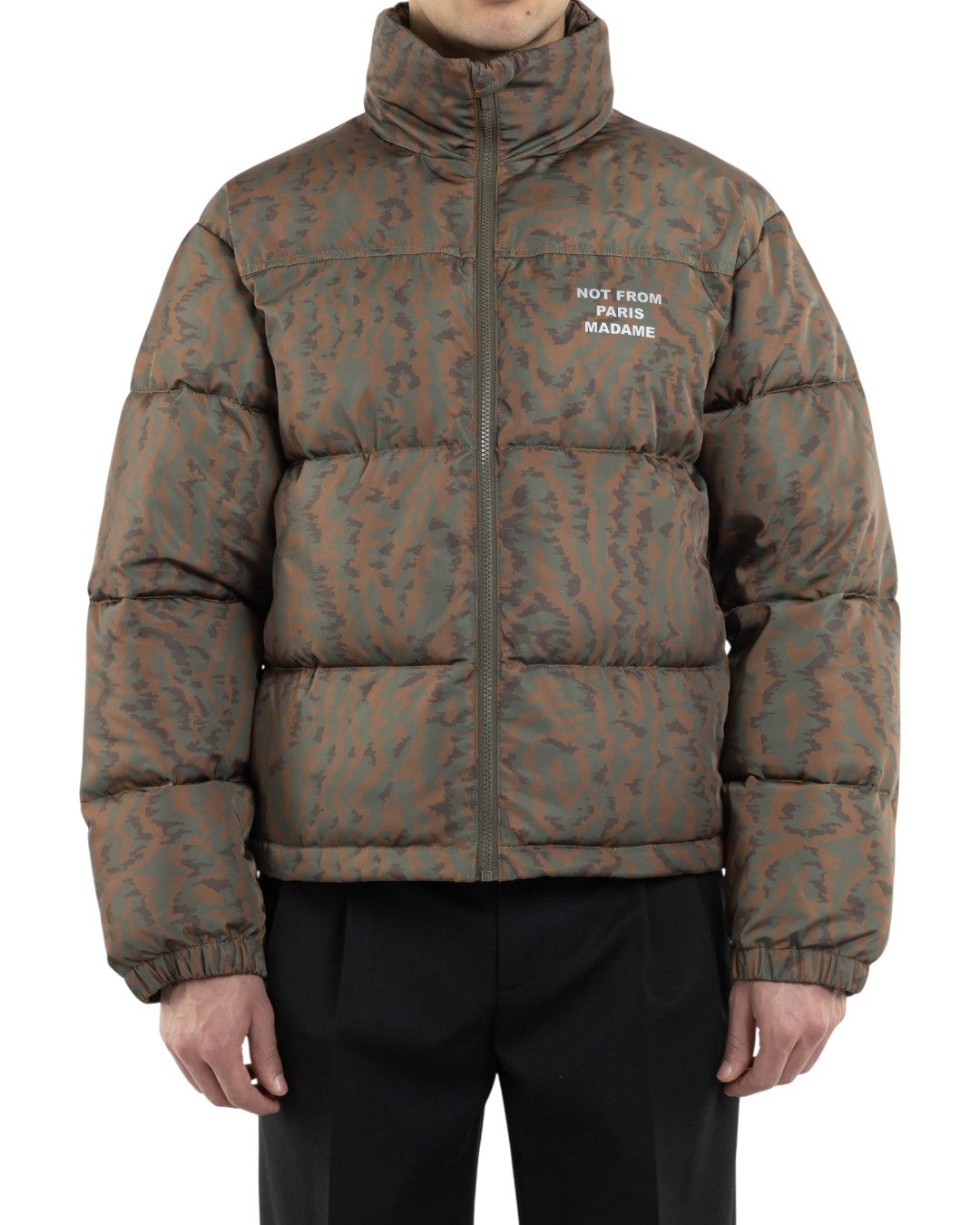 Slogan Moir� Puffer Jacket Khaki