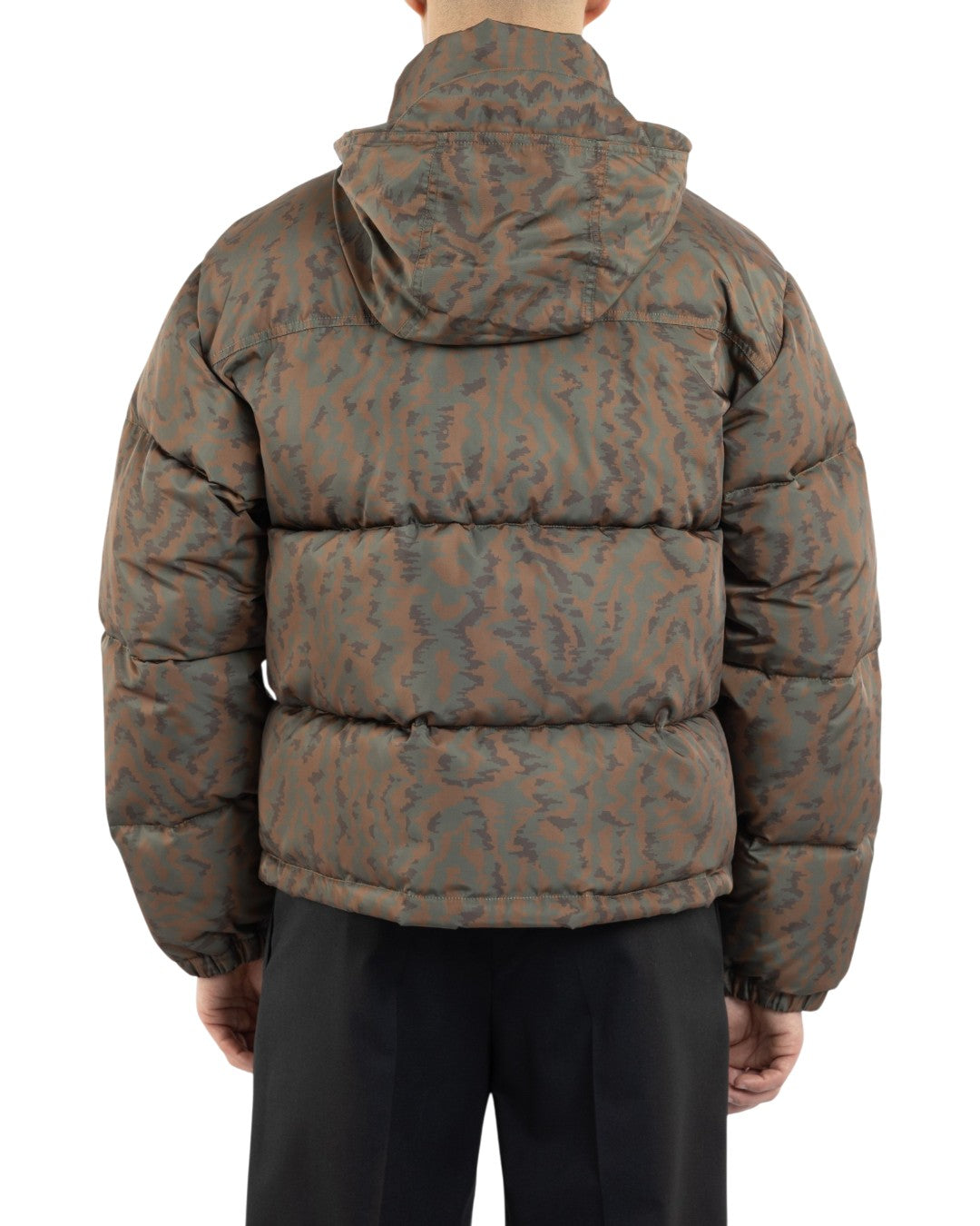 Slogan Moir� Puffer Jacket Khaki