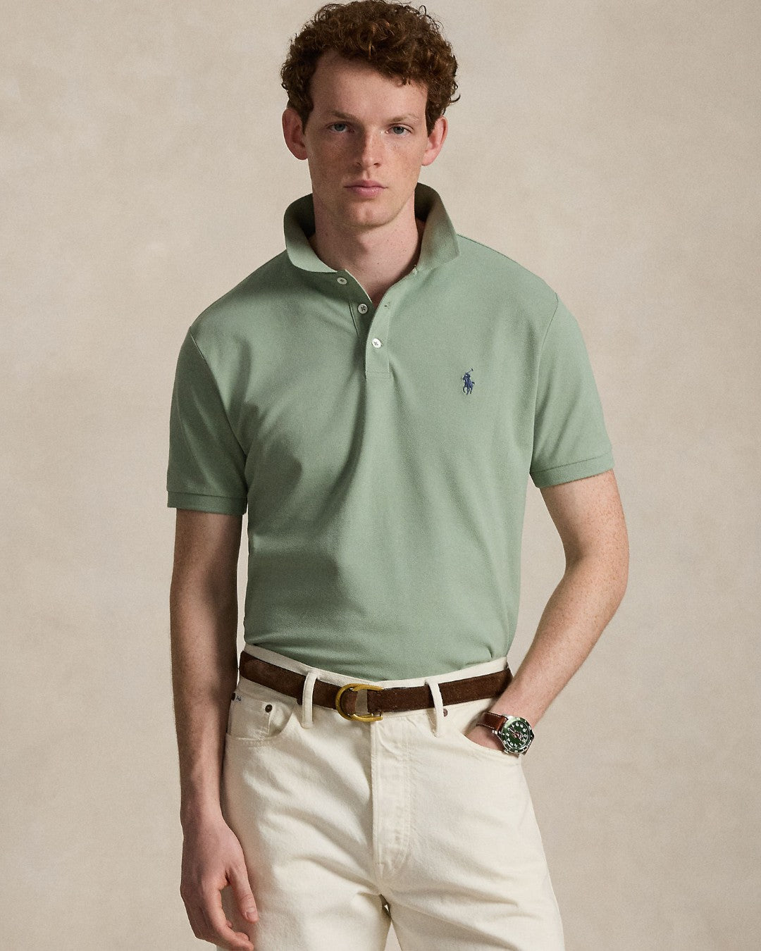 Stretch Mesh  SS Polo Light Green