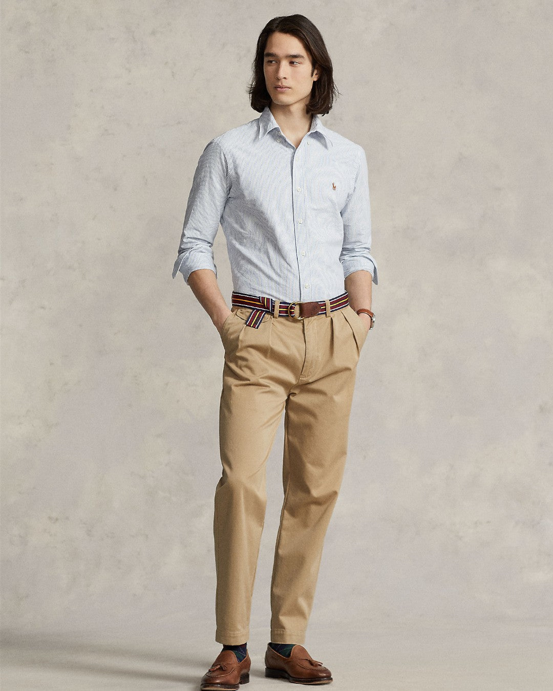Classic Oxford Sport Shirt Blue White Stripe