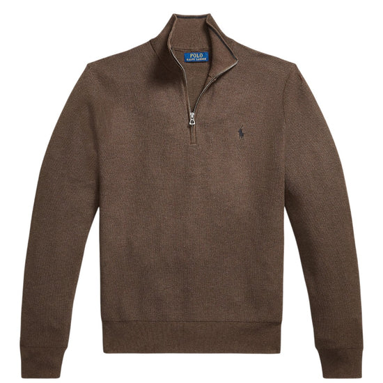 Cotton Half Zip Sweater Nutmeg Brown Heather