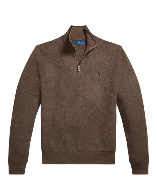 Cotton Half Zip Sweater Nutmeg Brown Heather
