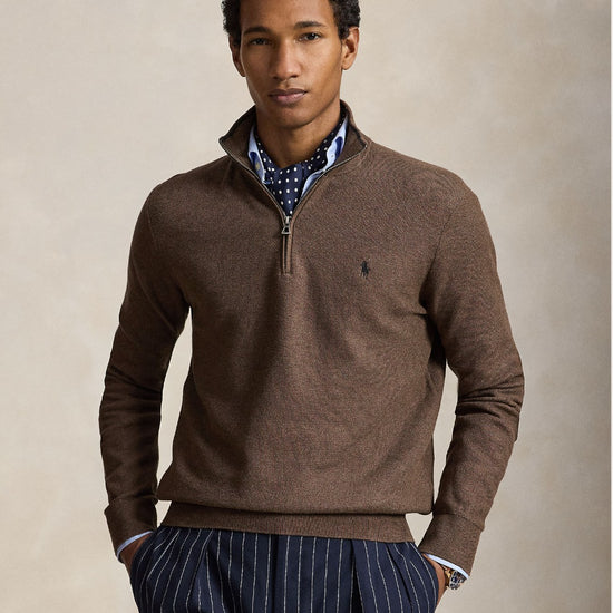 Cotton Half Zip Sweater Nutmeg Brown Heather