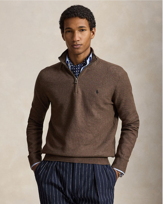 Cotton Half Zip Sweater Nutmeg Brown Heather