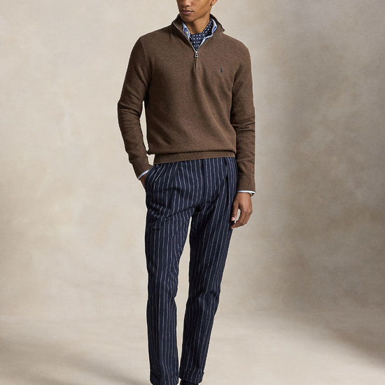 Cotton Half Zip Sweater Nutmeg Brown Heather