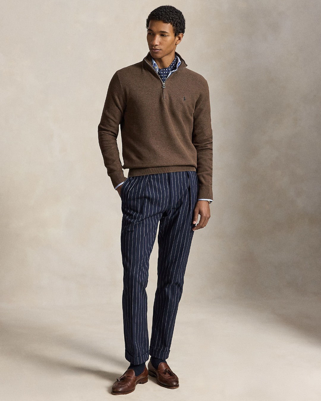 Cotton Half Zip Sweater Nutmeg Brown Heather
