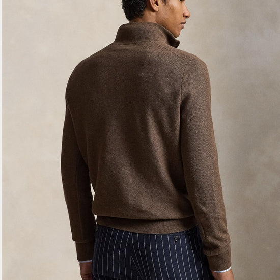 Cotton Half Zip Sweater Nutmeg Brown Heather