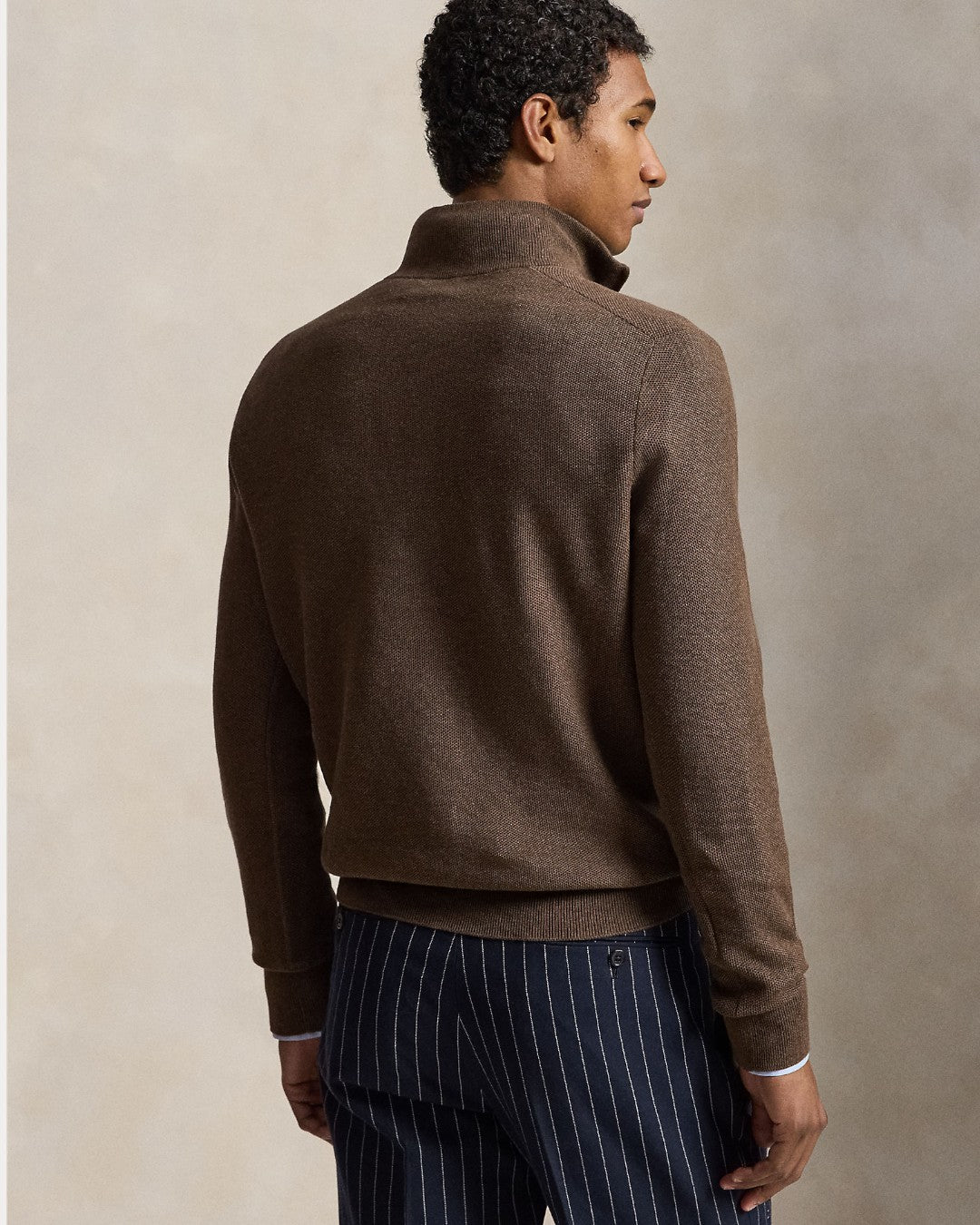 Cotton Half Zip Sweater Nutmeg Brown Heather