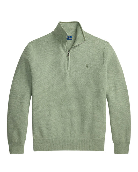 Cotton Half Zip Sweater Fern Green Heather