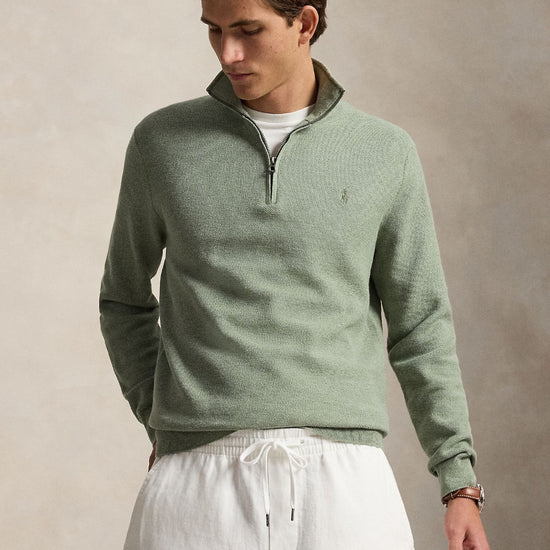 Cotton Half Zip Sweater Fern Green Heather