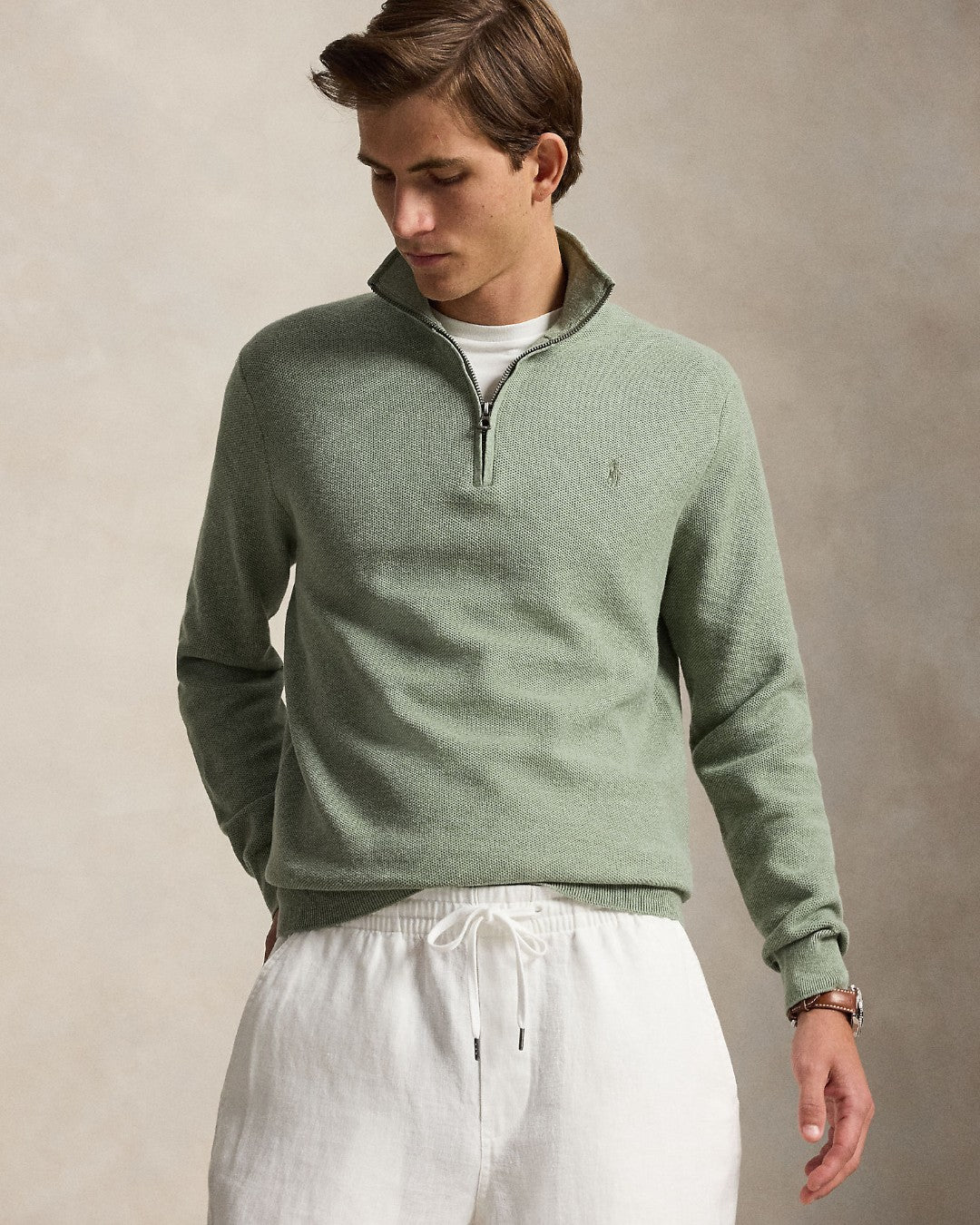 Cotton Half Zip Sweater Fern Green Heather