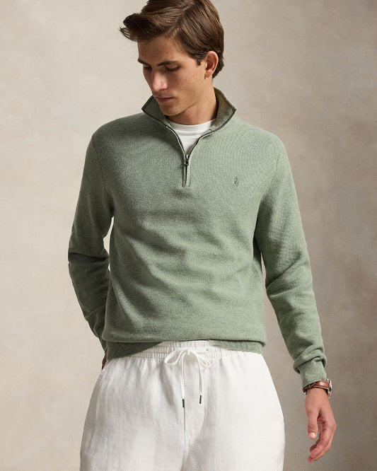 Cotton Half Zip Sweater Fern Green Heather