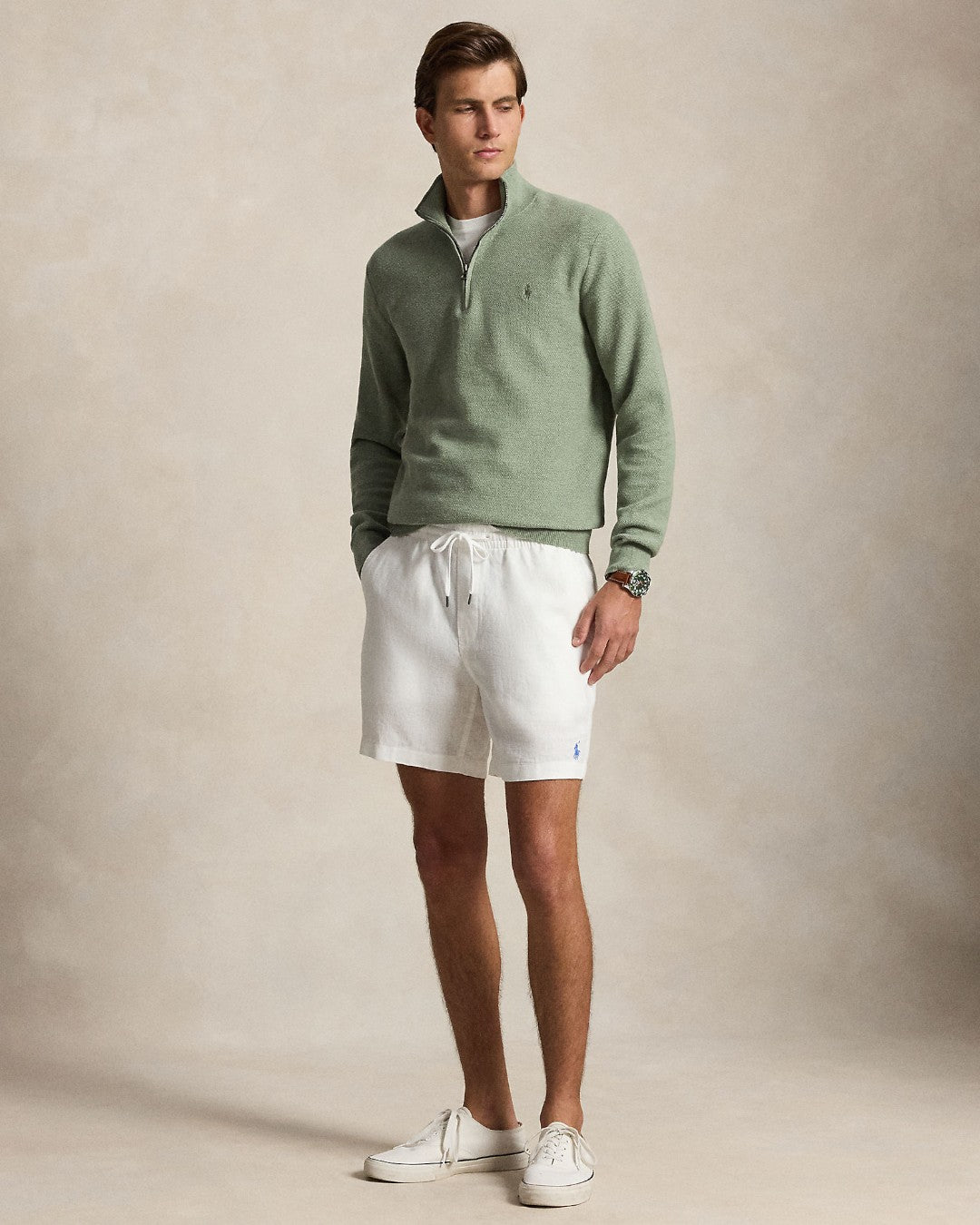 Cotton Half Zip Sweater Fern Green Heather