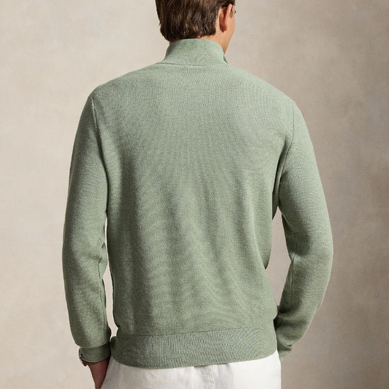 Cotton Half Zip Sweater Fern Green Heather