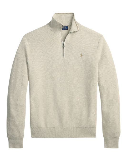 Cotton Half Zip Sweater Light Walnut Brown Heather