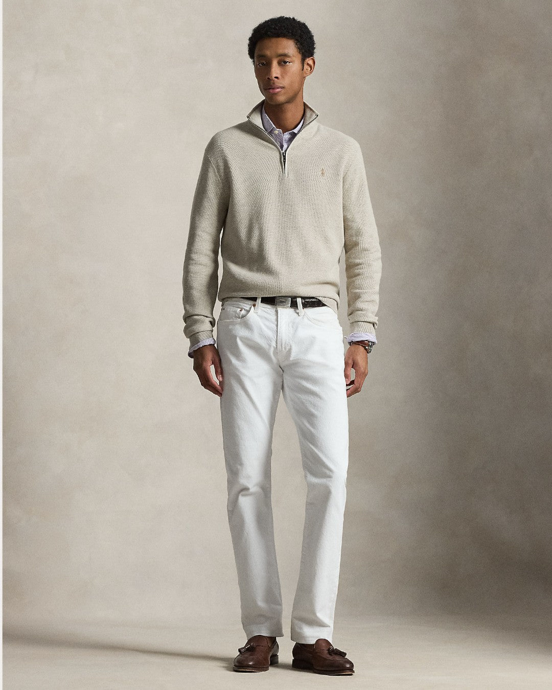 Cotton Half Zip Sweater Light Walnut Brown Heather