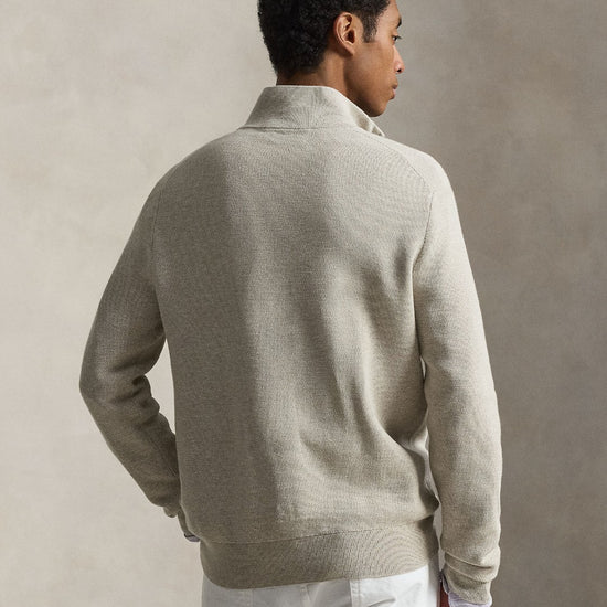 Cotton Half Zip Sweater Light Walnut Brown Heather