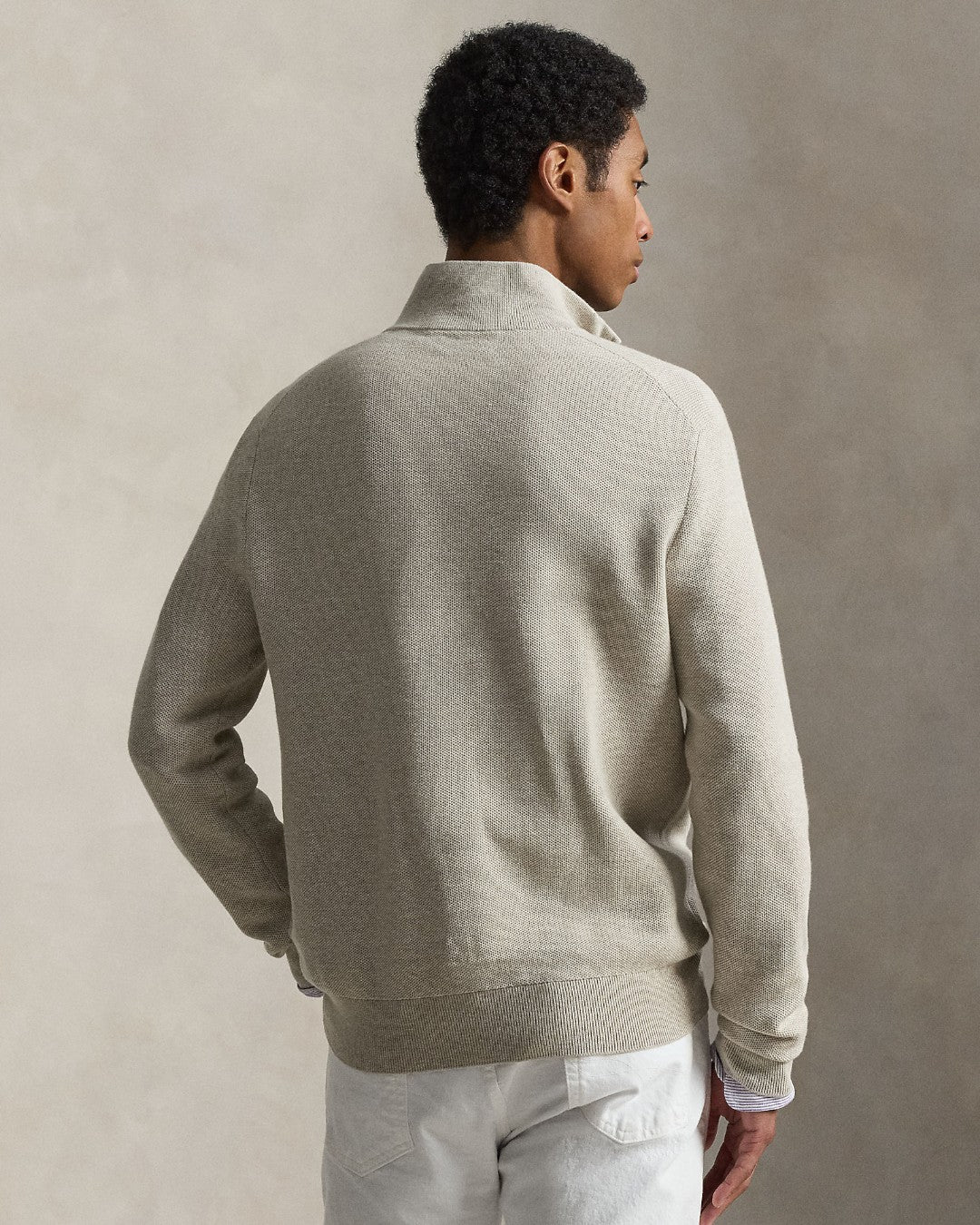 Cotton Half Zip Sweater Light Walnut Brown Heather