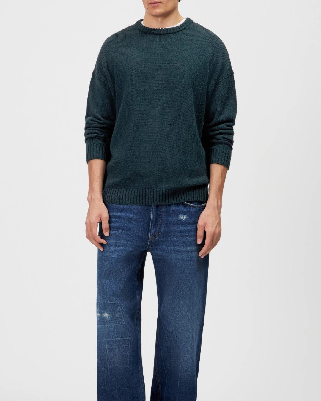 Malio Wool Alpaca Blend Round Neck Pullover Green